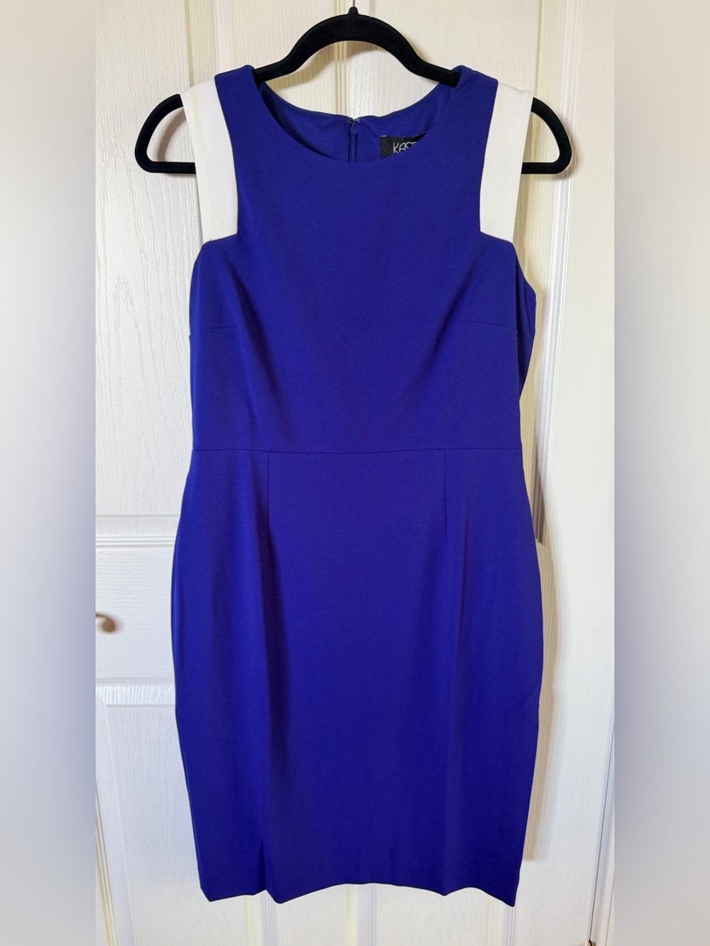 Kasper Cobalt Blue Sheath Dress with White Shoulder Accents